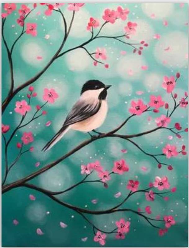 Paint Afternoon: Chickadee Cherry Blossoms